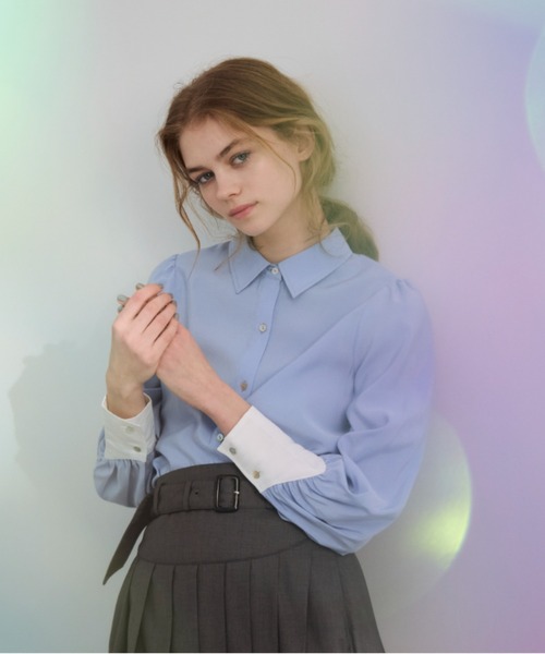 idem（イデム）の「color scheme short shirt/配色ショート丈シャツ（シャツ/ブラウス・レディース・パープル/ホワイト/ブルー・FREE）」の14枚目の写真