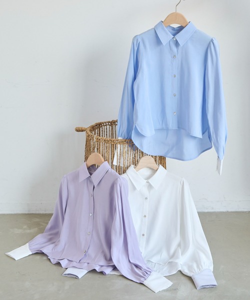 idem（イデム）の「color scheme short shirt/配色ショート丈シャツ（シャツ/ブラウス・レディース・パープル/ホワイト/ブルー・FREE）」の7枚目の写真