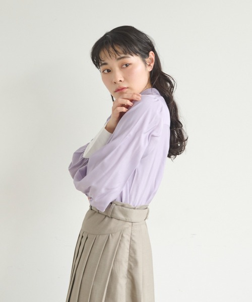 idem（イデム）の「color scheme short shirt/配色ショート丈シャツ（シャツ/ブラウス・レディース・パープル/ホワイト/ブルー・FREE）」の11枚目の写真