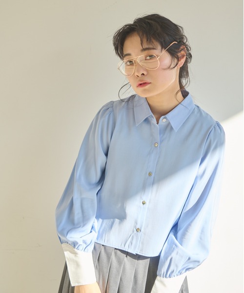 idem（イデム）の「color scheme short shirt/配色ショート丈シャツ（シャツ/ブラウス・レディース・パープル/ホワイト/ブルー・FREE）」の19枚目の写真