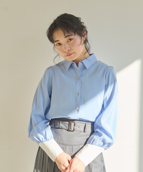 idem（イデム）の「color scheme short shirt/配色ショート丈シャツ（シャツ/ブラウス・レディース・パープル/ホワイト/ブルー・FREE）」の21枚目の写真