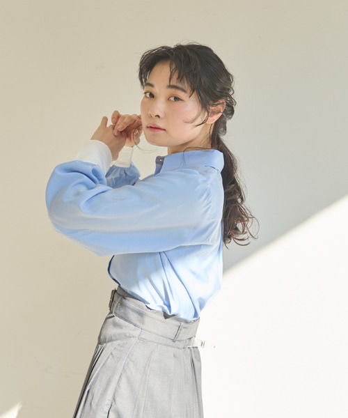 idem（イデム）の「color scheme short shirt/配色ショート丈シャツ（シャツ/ブラウス・レディース・パープル/ホワイト/ブルー・FREE）」の22枚目の写真