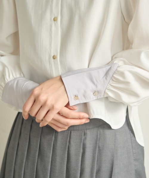 idem（イデム）の「color scheme short shirt/配色ショート丈シャツ（シャツ/ブラウス・レディース・パープル/ホワイト/ブルー・FREE）」の9枚目の写真