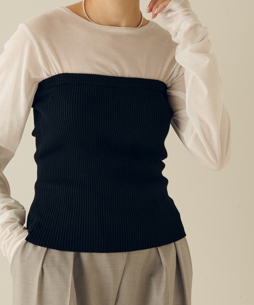 COLLAGE GALLARDAGALANTE（コラージュガリャルダガランテ）の「ニットチューブトップ（チューブトップ・レディース・グレー/ブラック/ホワイト・FREE）」の3枚目の写真