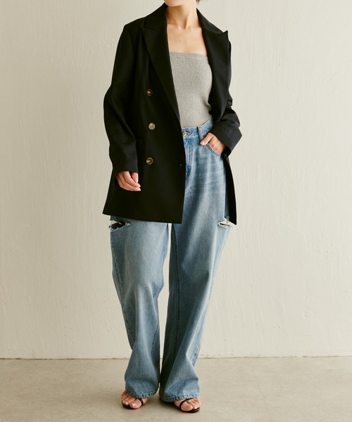 COLLAGE GALLARDAGALANTE（コラージュガリャルダガランテ）の「ニットチューブトップ（チューブトップ・レディース・グレー/ブラック/ホワイト・FREE）」の8枚目の写真