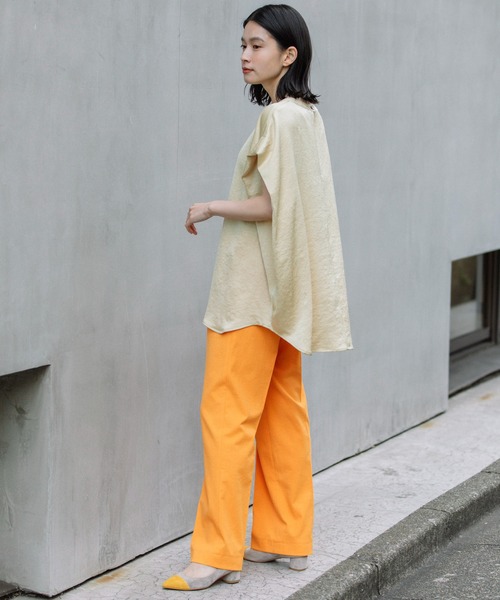 Munich（ミューニック）の「アンティークサテンフレンチスリーブトップス（シャツ/ブラウス・レディース・イエロー/ブラック/グレイッシュブルー・FREE）」の7枚目の写真