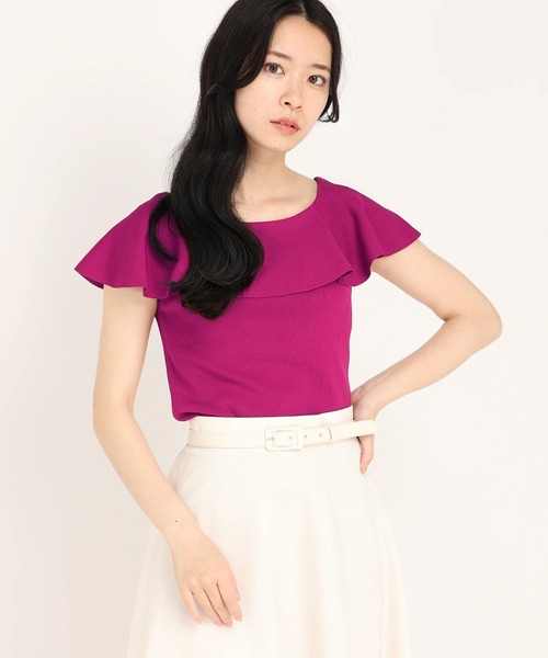 STRAWBERRY-FIELDS（ストロベリーフィールズ）の「ノアストレッチⅡ　ニット（ニット/セーター・レディース・グリーン/オフホワイト/ブラック/パープル・2）」の4枚目の写真