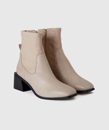 ビッグスクエアヒールミッドレザーブーツ