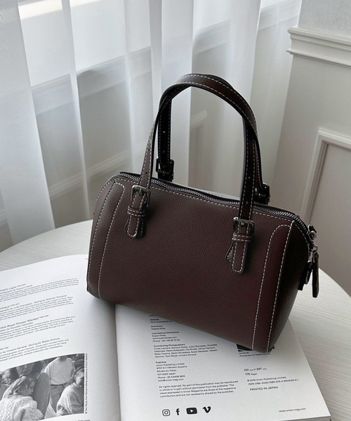 apres jour mignon（アプレジュールミニョン）の「【apresjour mignon×ARIAZ】ステッチボストンバッグ（ボストンバッグ・レディース・ダークブラウン/ベージュ/ブラック/グリーン・ONESIZE）」の2枚目の写真