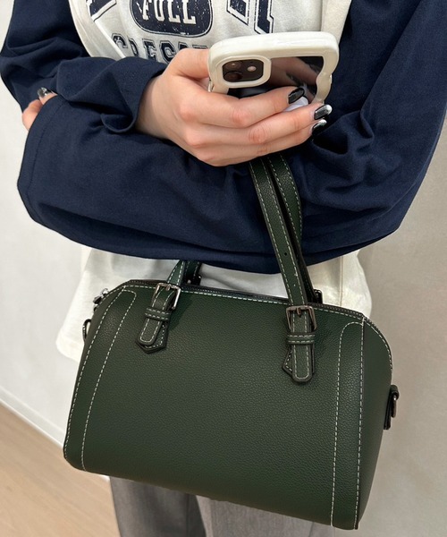 apres jour mignon（アプレジュールミニョン）の「【apresjour mignon×ARIAZ】ステッチボストンバッグ（ボストンバッグ・レディース・ダークブラウン/ベージュ/ブラック/グリーン・ONESIZE）」の4枚目の写真