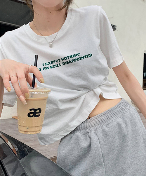 c.u.l（シーユーエル）の「ロゴプリント クロップド丈Tシャツ culw411（Tシャツ/カットソー・レディース・グレー/ホワイト・L/M/XL）」の6枚目の写真