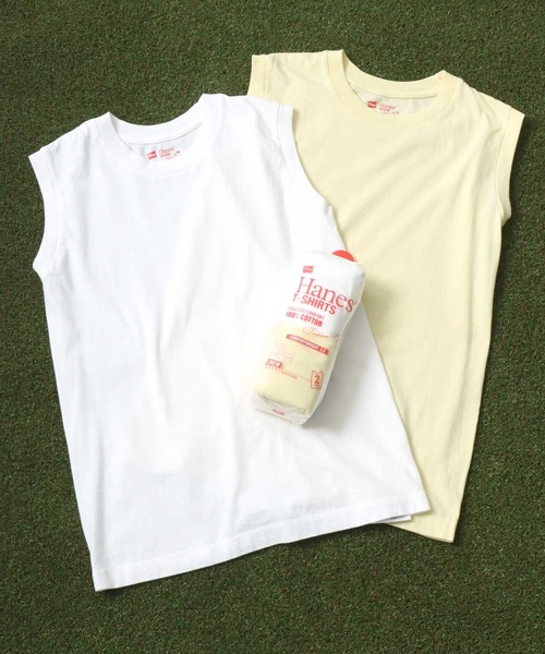 HANES(ヘインズ)の「Hanes(ヘインズ)Japan Fit for HER ノースリーブTシャツ レディース/2枚入りパックT(Tシャツ/カットソー・レディース・ホワイト×イエロー/ホワイト×ブラック/ホワイト×ピンク・M/L)」の3枚目の写真