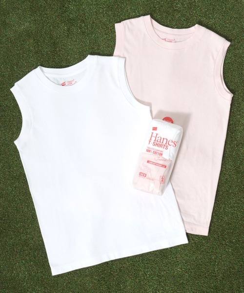 HANES(ヘインズ)の「Hanes(ヘインズ)Japan Fit for HER ノースリーブTシャツ レディース/2枚入りパックT(Tシャツ/カットソー・レディース・ホワイト×イエロー/ホワイト×ブラック/ホワイト×ピンク・M/L)」の1枚目の写真