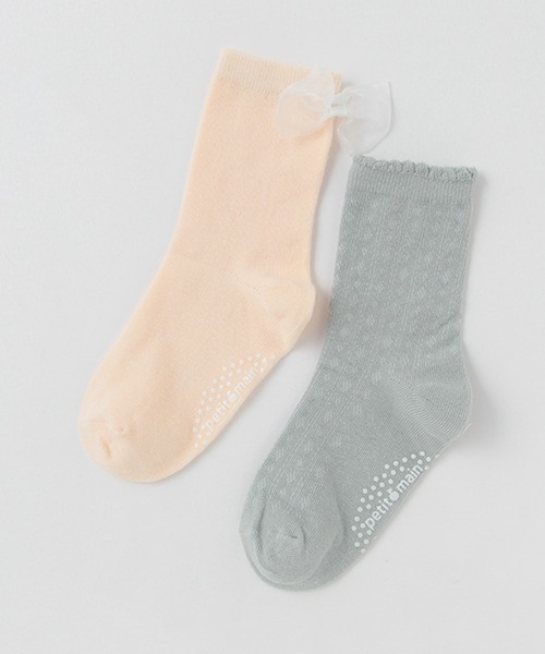 petit main（プティマイン）の「リボン/ジャガードソックス2P（ソックス/靴下・キッズ・アイボリー/クリーム/ライトピンク・M/S/SS/L）」の3枚目の写真