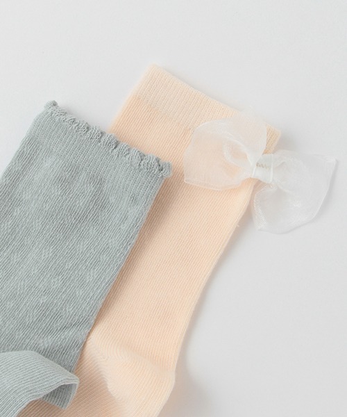 petit main（プティマイン）の「リボン/ジャガードソックス2P（ソックス/靴下・キッズ・アイボリー/クリーム/ライトピンク・M/S/SS/L）」の4枚目の写真