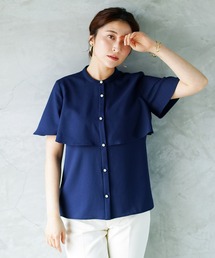 【手洗いできる♪】ケープ風デザイン・半袖フレアースリーブ・ジョーゼットブラウス