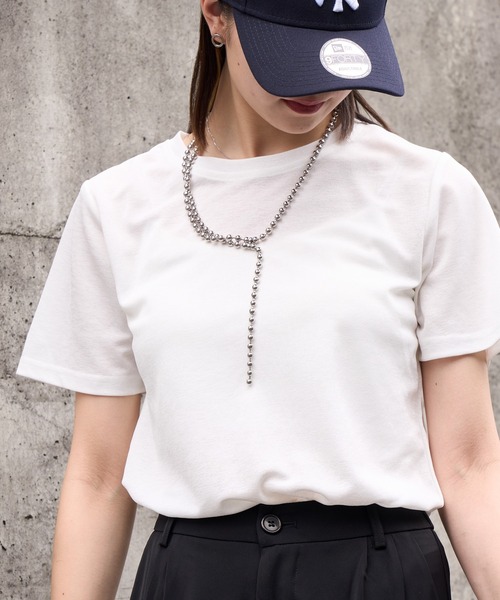 Ada.(エイダ)の「夏の抜け感アイテム シアーラメ Tシャツ(Tシャツ/カットソー・レディース・ホワイト/ブラック/ピンク・M/L)」の2枚目の写真
