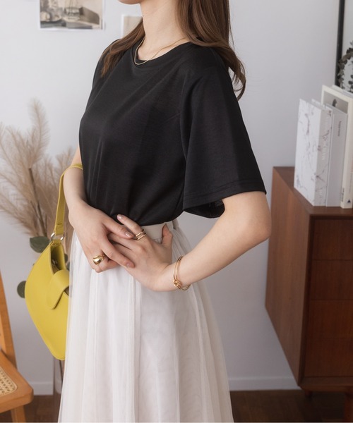Ada.(エイダ)の「夏の抜け感アイテム シアーラメ Tシャツ(Tシャツ/カットソー・レディース・ホワイト/ブラック/ピンク・M/L)」の6枚目の写真
