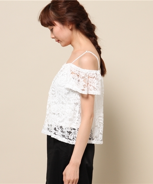 EGOIST（エゴイスト）の「フレアレーストップス（Tシャツ/カットソー・レディース・ホワイト/ブラック/ベージュ・FREE）」の5枚目の写真