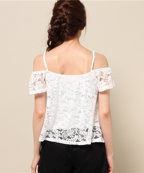 EGOIST（エゴイスト）の「フレアレーストップス（Tシャツ/カットソー・レディース・ホワイト/ブラック/ベージュ・FREE）」の6枚目の写真