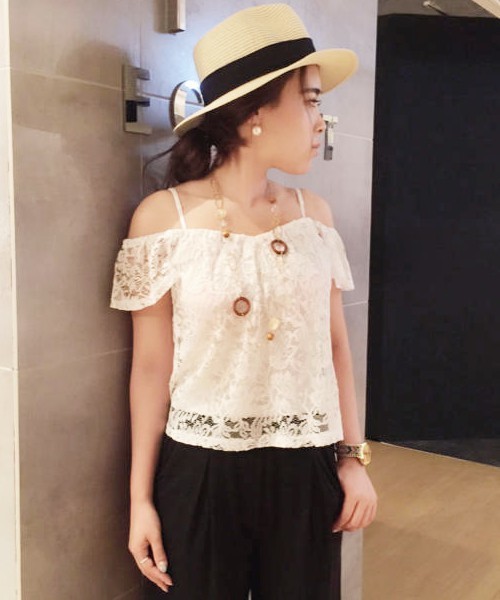 EGOIST（エゴイスト）の「フレアレーストップス（Tシャツ/カットソー・レディース・ホワイト/ブラック/ベージュ・FREE）」の12枚目の写真