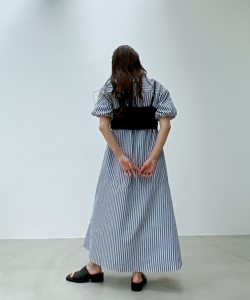 y/m（イム）の「ストライプバルーンスリーブマーメイドワンピース
