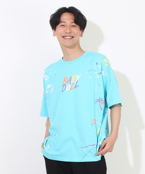 BABYDOLL(ベビードール)の「親子お揃い SUMMER ペイントTシャツ 8393A (ボトム別売り)(Tシャツ/カットソー・レディース・ターコイズブルー/ブラック・M/XL/S/L)」の1枚目の写真