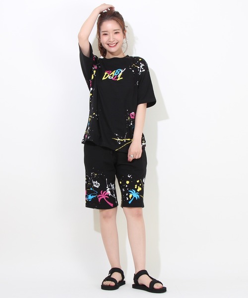 BABYDOLL(ベビードール)の「親子お揃い SUMMER ペイントTシャツ 8393A (ボトム別売り)(Tシャツ/カットソー・レディース・ターコイズブルー/ブラック・M/XL/S/L)」の7枚目の写真