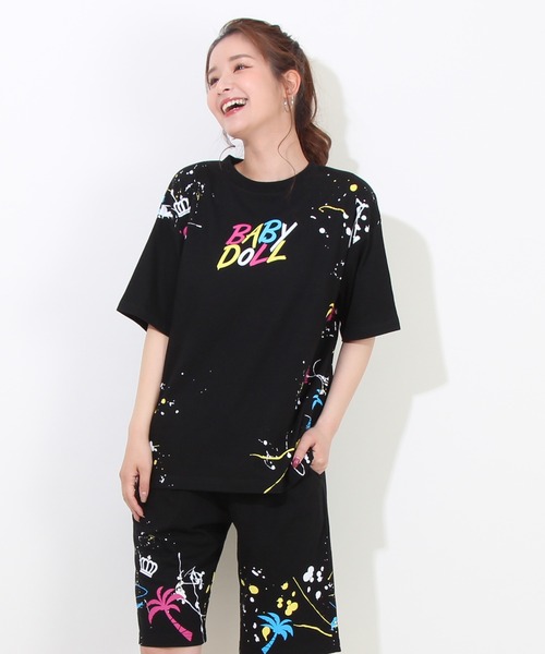 BABYDOLL(ベビードール)の「親子お揃い SUMMER ペイントTシャツ 8393A (ボトム別売り)(Tシャツ/カットソー・レディース・ターコイズブルー/ブラック・M/XL/S/L)」の4枚目の写真