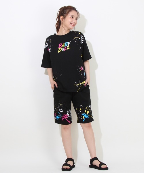 BABYDOLL(ベビードール)の「親子お揃い SUMMER ペイントTシャツ 8393A (ボトム別売り)(Tシャツ/カットソー・レディース・ターコイズブルー/ブラック・M/XL/S/L)」の6枚目の写真