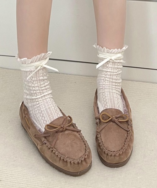 Shoes in Closet（シューズインクローゼット）の「【24AW新色入荷モカ】軽量 厚めソール デイリー リボン モカシン 7641（モカシン/デッキシューズ・レディース・キャメル/グレー/ブラック/ブラウン系・L/LL/S/M）」の3枚目の写真
