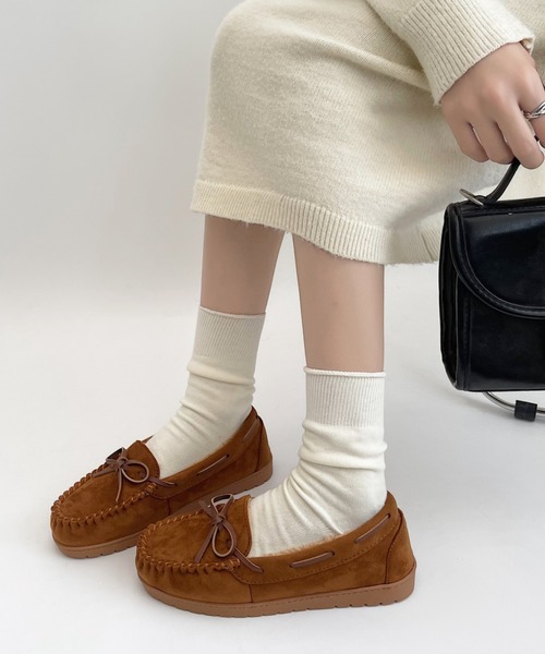 Shoes in Closet（シューズインクローゼット）の「【24AW新色入荷モカ】軽量 厚めソール デイリー リボン モカシン 7641（モカシン/デッキシューズ・レディース・キャメル/グレー/ブラック/ブラウン系・L/LL/S/M）」の4枚目の写真