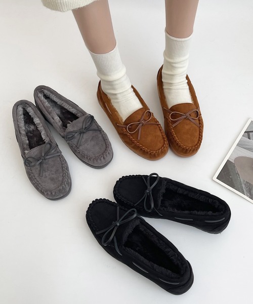 Shoes in Closet（シューズインクローゼット）の「【24AW新色入荷モカ】軽量 厚めソール デイリー リボン モカシン 7641（モカシン/デッキシューズ・レディース・キャメル/グレー/ブラック/ブラウン系・L/LL/S/M）」の12枚目の写真