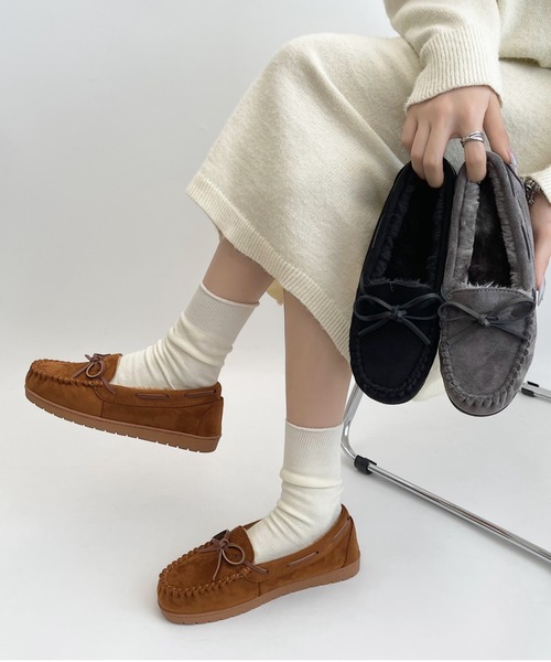 Shoes in Closet（シューズインクローゼット）の「【24AW新色入荷モカ】軽量 厚めソール デイリー リボン モカシン 7641（モカシン/デッキシューズ・レディース・キャメル/グレー/ブラック/ブラウン系・L/LL/S/M）」の13枚目の写真
