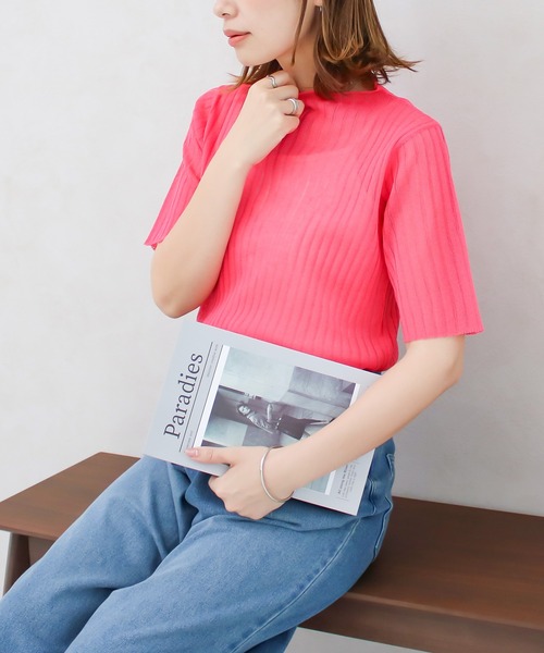 Social GIRL(ソーシャルガール)の「サマーニットシアーリブトップス(ニット/セーター・レディース・オフホワイト/ピンク/イエロー/ブルー・M)」の6枚目の写真