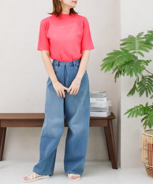 Social GIRL(ソーシャルガール)の「サマーニットシアーリブトップス(ニット/セーター・レディース・オフホワイト/ピンク/イエロー/ブルー・M)」の7枚目の写真