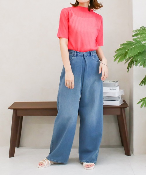 Social GIRL(ソーシャルガール)の「サマーニットシアーリブトップス(ニット/セーター・レディース・オフホワイト/ピンク/イエロー/ブルー・M)」の8枚目の写真