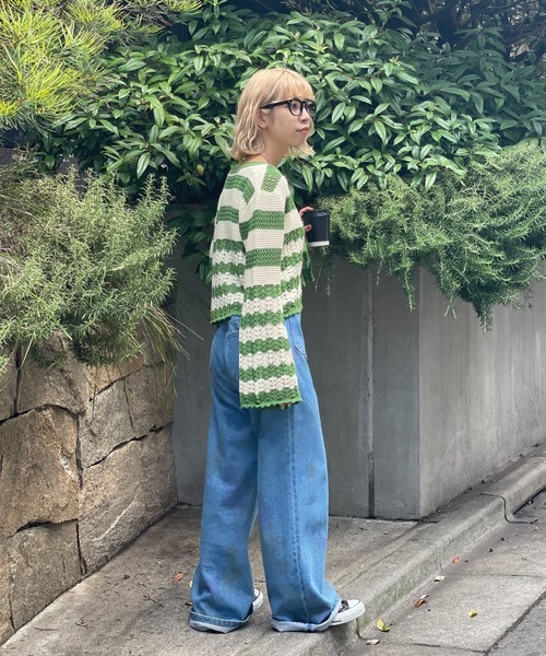 CIAOPANIC(チャオパニック)の「アンサンブルボーダーニットカーディガン(カーディガン/ボレロ・レディース・グリーン/ネイビー・FREE)」の13枚目の写真