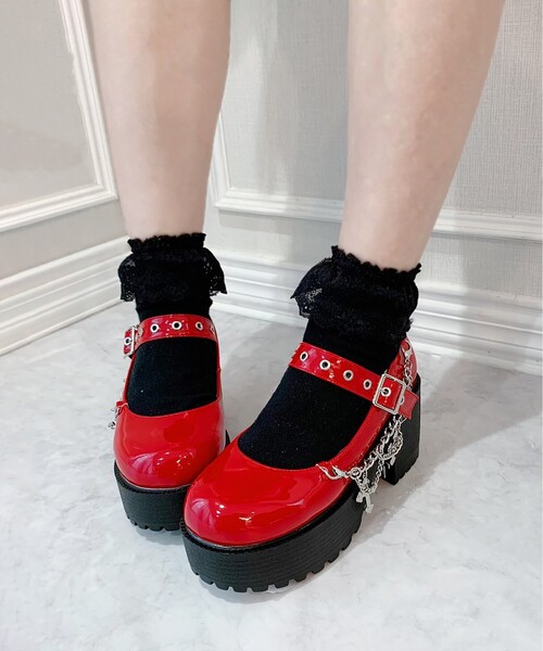 cs T&P(シーエスティーアンドピー)の「クロスチェーン付き厚底パンプス(パンプス・レディース・ブラック/ブラック系1/レッド系3・LL/S/M/L)」の3枚目の写真