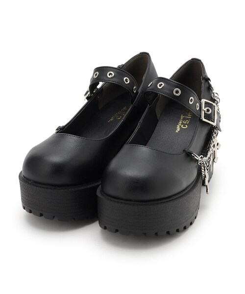 cs T&P(シーエスティーアンドピー)の「クロスチェーン付き厚底パンプス(パンプス・レディース・ブラック/ブラック系1/レッド系3・LL/S/M/L)」の4枚目の写真