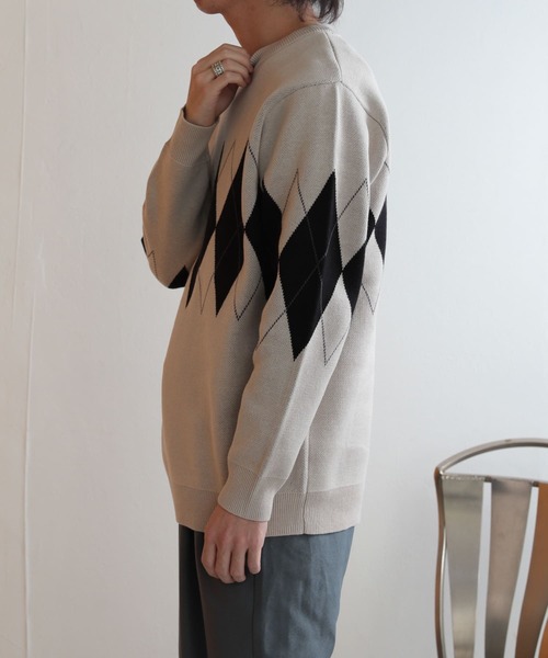 SENSE OF PLACE by URBAN RESEARCH（センスオブプレイスバイアーバンリサーチ）の「アーガイルクルーネックセーター（ニット/セーター・メンズ・ライトベージュ/ブラック/ブルー・LARGE/MEDIUM）」の13枚目の写真