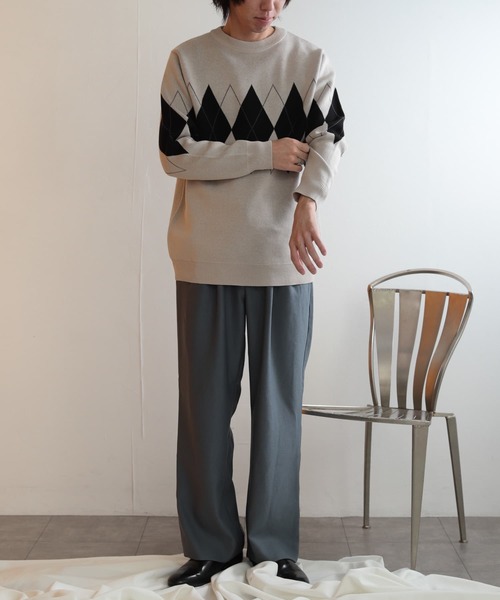 SENSE OF PLACE by URBAN RESEARCH（センスオブプレイスバイアーバンリサーチ）の「アーガイルクルーネックセーター（ニット/セーター・メンズ・ライトベージュ/ブラック/ブルー・LARGE/MEDIUM）」の17枚目の写真