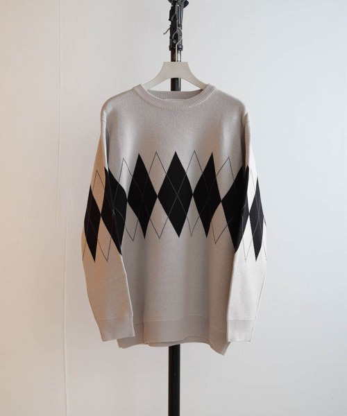 SENSE OF PLACE by URBAN RESEARCH（センスオブプレイスバイアーバンリサーチ）の「アーガイルクルーネックセーター（ニット/セーター・メンズ・ライトベージュ/ブラック/ブルー・LARGE/MEDIUM）」の19枚目の写真