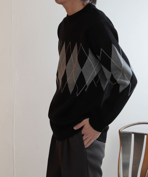 SENSE OF PLACE by URBAN RESEARCH（センスオブプレイスバイアーバンリサーチ）の「アーガイルクルーネックセーター（ニット/セーター・メンズ・ライトベージュ/ブラック/ブルー・LARGE/MEDIUM）」の22枚目の写真