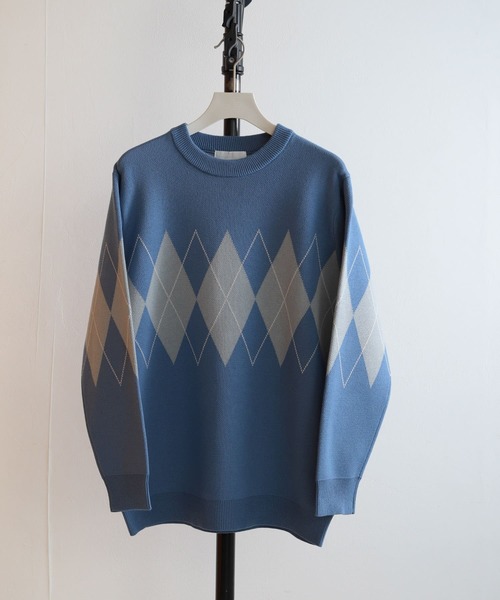 SENSE OF PLACE by URBAN RESEARCH（センスオブプレイスバイアーバンリサーチ）の「アーガイルクルーネックセーター（ニット/セーター・メンズ・ライトベージュ/ブラック/ブルー・LARGE/MEDIUM）」の7枚目の写真