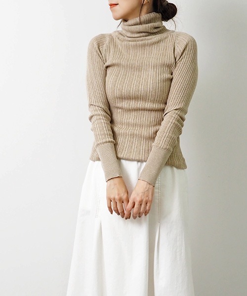 NARU FACTORY（ナルファクトリー）の「コットンランダムリブタートルネック（ニット/セーター・レディース・ブラック/ネイビー/ライム/オレンジ/グリーン/アイボリー/ナチュラル・FREE）」の4枚目の写真