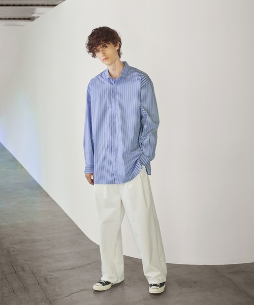 セール】マルチストライプ比翼オーバーサイズシャツ（シャツ/ブラウス