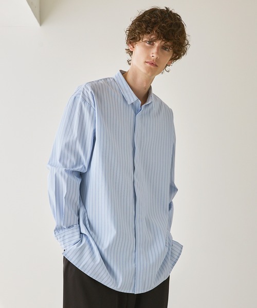 【美品】OAMC 比翼シャツ ストライプ コットン Sサイズ グリーン 18SS 美品】OAMC 比翼シャツ ストライプ コットン Sサイズ グリーン 18SS