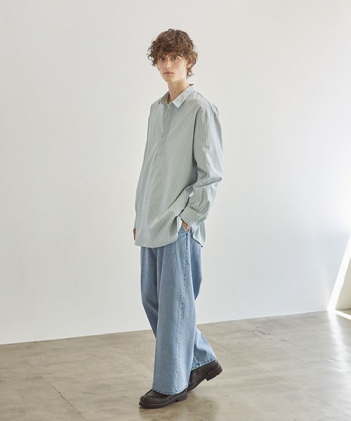 セール】マルチストライプ比翼オーバーサイズシャツ（シャツ/ブラウス