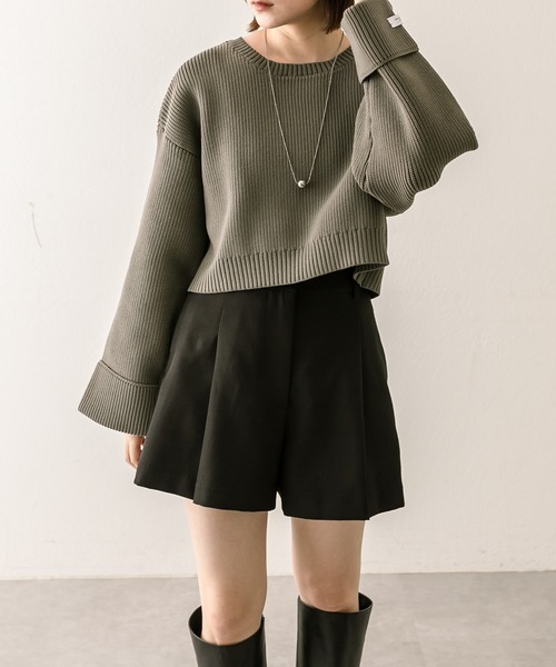 mline（エムライン）の「[mline]袖ロゴニット（ニット/セーター・レディース・ブルー/チャコールグレー/ベージュ/レッド・FREE）」の11枚目の写真